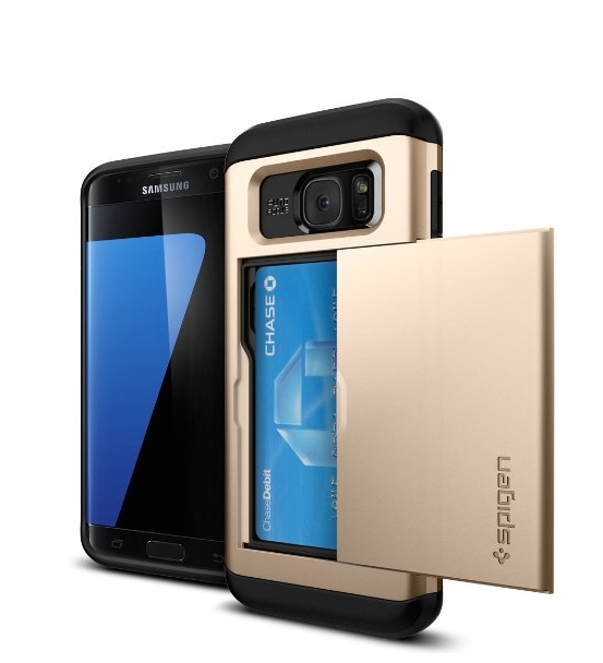 Galaxy S7 Edge Case Spigen Slim Armor CS Card Holder  Slim Fit with Card Slot Holder Wallet Case gold